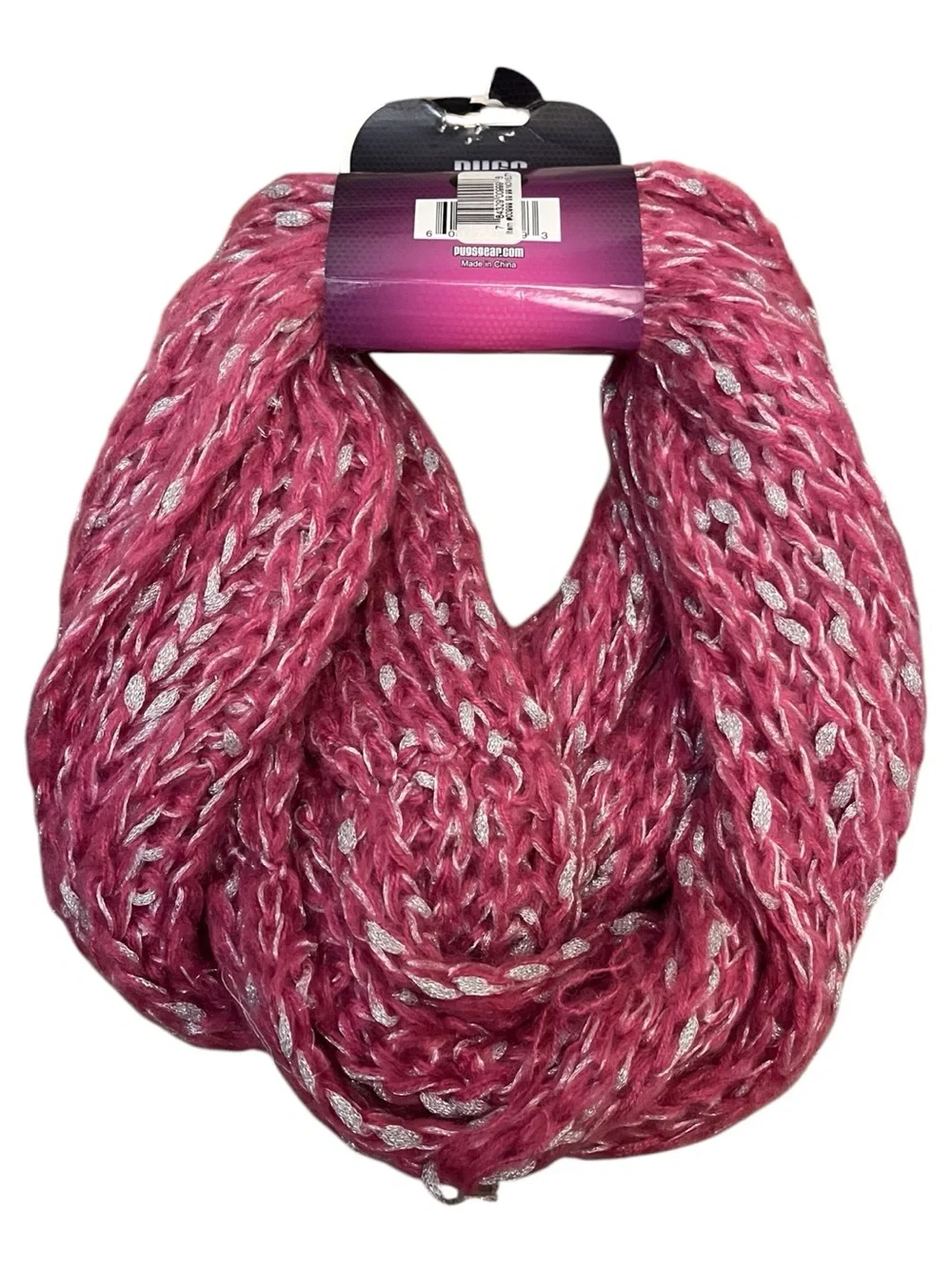 Women’s Pink Infinity Scarf with Silver Thread — Bulldog Brand